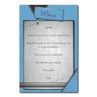 carte de menu bleu et gris fermeture eclair
