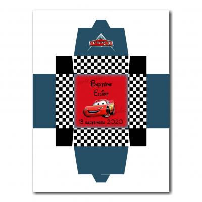 Boite à dragées cars avec bord en damier de drapeau