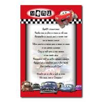 carte de menu flash mc queen et voitures de courses