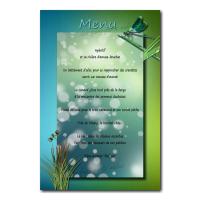 carte de menu libellule bleu et vert