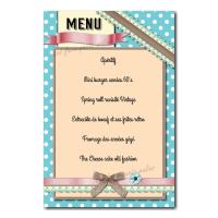 carte de menu vintage sur fond à pois bleu