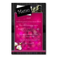 carte de menu fuchsia sur fond marron orchidée zen