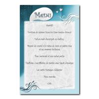 carte de menu blanche et bleue